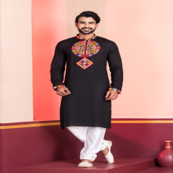 Navratri Special Men’s Embroidered Rayon Kurta Pajama Set